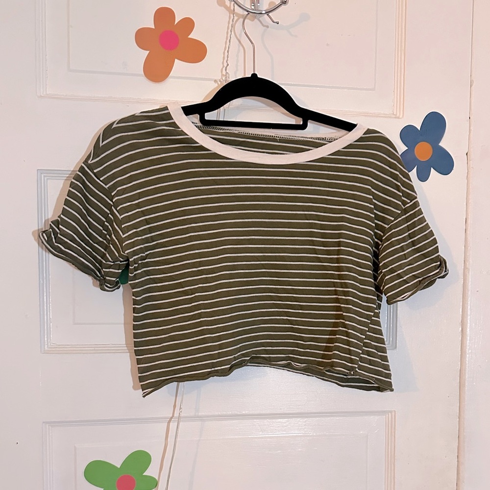 Green and White Stripped Crop Top - Like New